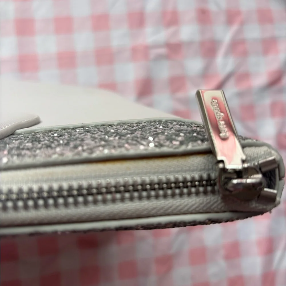 Kate Spade Silver Leather Shoulder Bag with Silver Glitter Trim